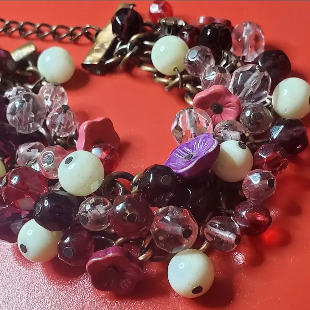 Crystal beaded cluster mayhem cranberry bracelet B1210